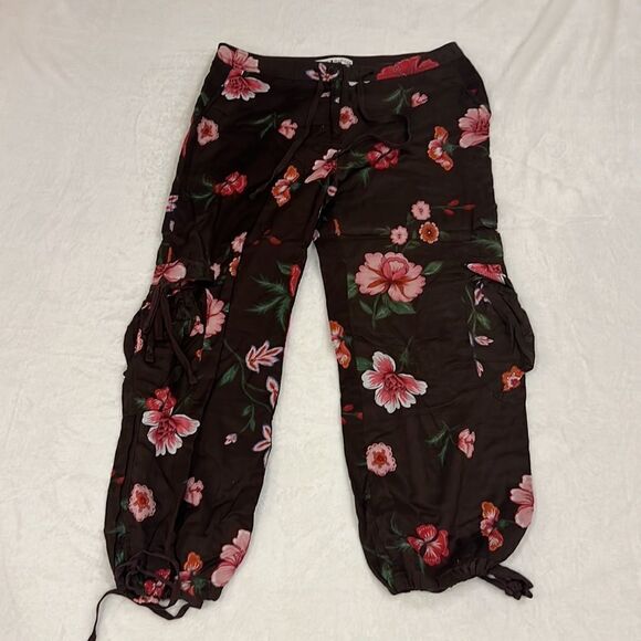 Tommy Hilfiger Chocolate Brown Cargo Pants with Floral Print - Size 8 - Picture 1 of 14